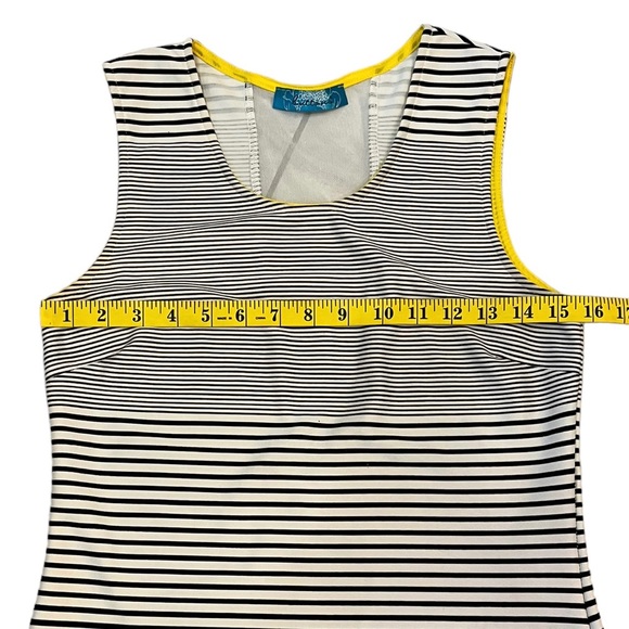 Buttons Horizontal Striped Dress Mesh Panel Black/White Medium - Picture 6 of 8